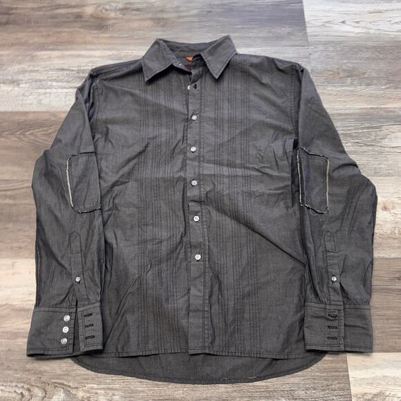Roar Gray Striped Mens XL Contrast Stitch‎ Long Sleeve Button Shirt Mallgoth Y2K - Picture 2 of 8